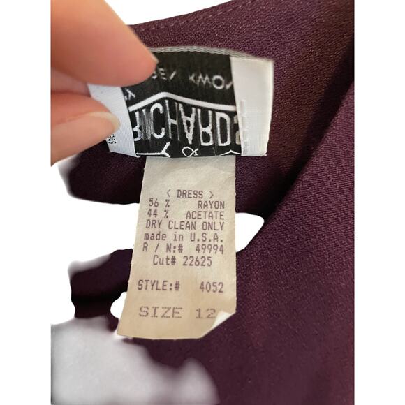 VTG R&M Richards Karen Kwong Burgandy Dress Size 12 Style 4052 Made in USA Zip - Picture 5 of 8